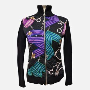 Lauren Ralph Lauren Quilted Equestrian Zip Sweater Jacket Sz S